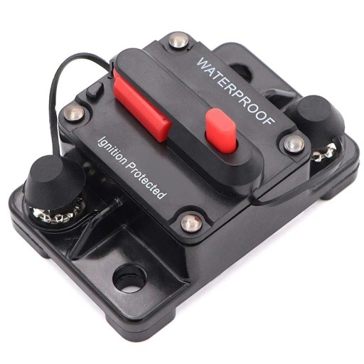 Wasserdichter Leistungsschalter 60 A mit manuellem Reset 12-48 V Überlastschutz Kunststoff und Metall schwarz für Autoradio Boot Wohnmobil und Solarsystem