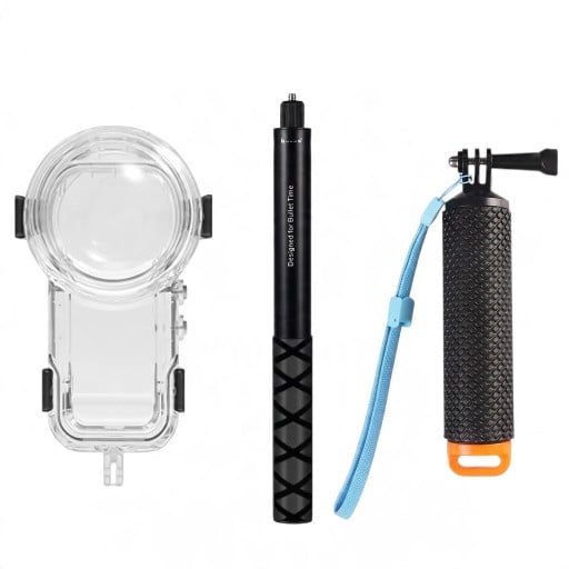 Wasserdichter Schutz für Insta360 X5 S mit Handgriff ca. 180 x 35 mm und ausziehbarem Stab 28-114 cm Unterwassergehäuse Transparent Zum Tauchen