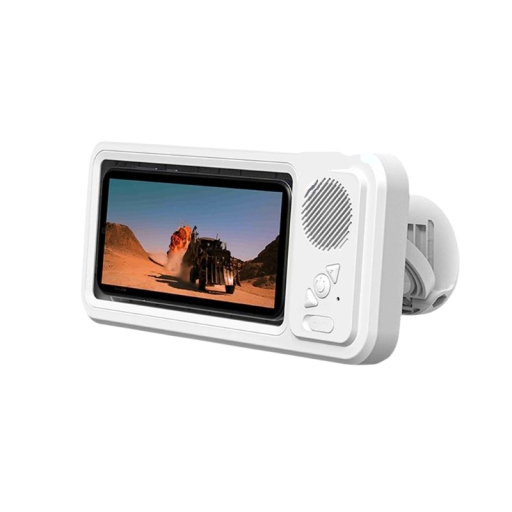 Wasserdichter Telefonhalter für das Badezimmer mit Bluetooth-Lautsprecher 360° Drehung Touchscreen 11 x 24,5 x 4,4 cm weiß wandmontiert