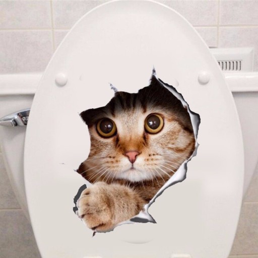 Wasserfester 3D-Badezimmeraufkleber – Hund und Katze