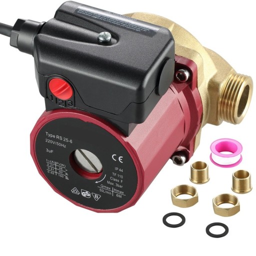 Water Circulation Pump 220 V Flow 50 l/min Head 6 m Cast Iron Body Brass Head IP42 Rating Quiet Operation for Heating and Solar System