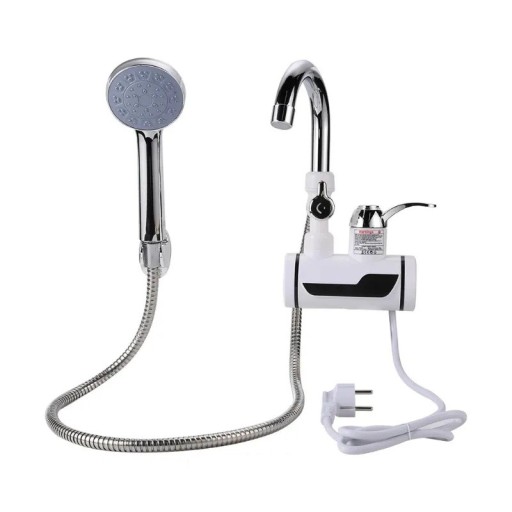 Water Flow Heater 3000W Instant Heating 370×210 mm ABS Metal White Electric Heater with Tap and Shower for Bathroom