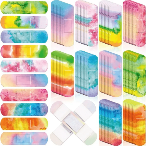Waterdichte gekleurde pleisters 72 x 19 mm Set van 50 stuks Veelkleurige pleisters voor lichte verwondingen Zelfklevende pleisters voor de EHBO-doos