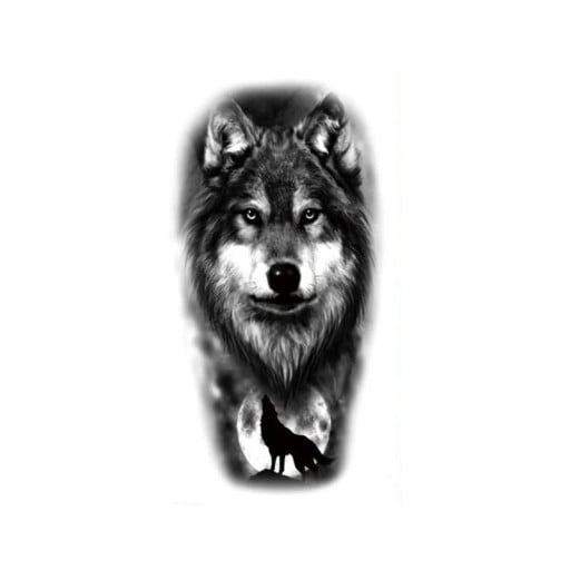 Waterdichte tijdelijke tatoeage 21 x 11,4 cm Wolf die naar de maan huilt Natuurlijke symboliek Dierenontwerp Wild motief Eenvoudige toepassing