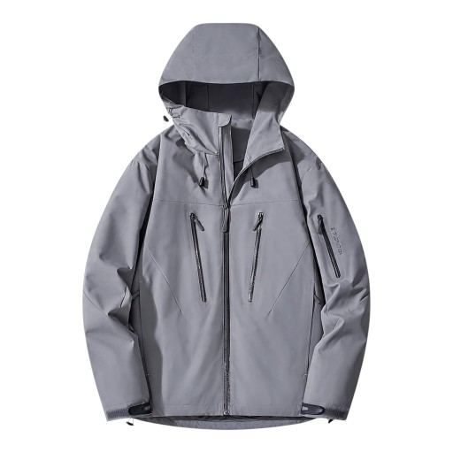 Waterproof Jacket with Hood and High Zip Collar with Zip Pockets on Chest and Sleeve and Adjustable Hem Unisex