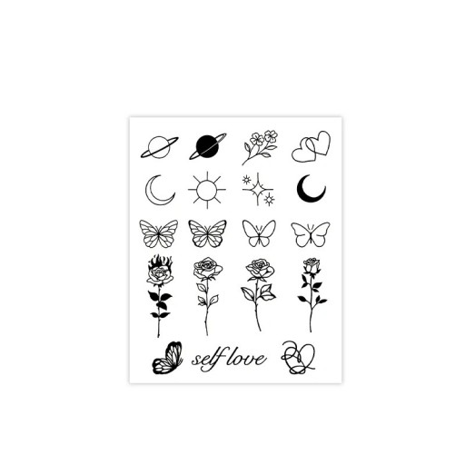 Waterproof Temporary Finger Tattoo Stickers Planets Moon Sun Butterfly Rose Self Love Minimalist Tattoo for Women