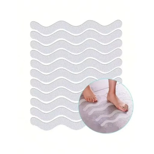 Wavy Anti-Slip Stickers for Shower Cubicles, Strips 18 x 1.3 cm, White, Fall Prevention on Wet Bathroom Floors