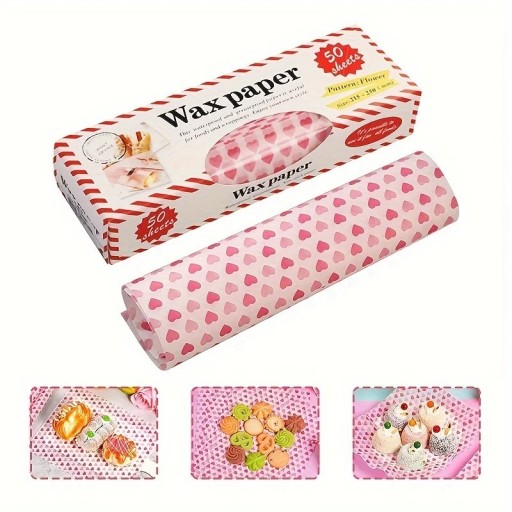 Waxed Paper 21.5 x 25 cm 50 pcs Heart Design Greaseproof Wrapping Paper for Baked Goods Desserts and Sandwiches Kitchen Wrap