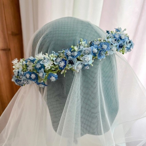 Wedding Floral Crown Universal Size with Tulle Veil Full Delicate Flowers Dense Romantic Hair Accessory