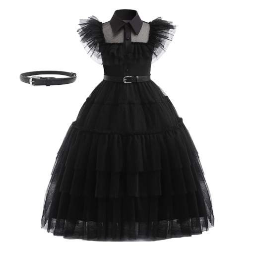 Wednesday Addams kostume Pigekostume Cosplay Wednesday Addams Sort pigekjole Karnevalskostumer Halloweenkostume