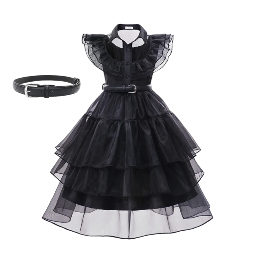 Wednesday Addams kostume Pigekostume Cosplay Wednesday Addams Sort pigekjole Karnevalskostumer Halloweenmaske