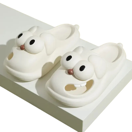 Weiche Hausschuhe in Hundeform mit großen Augen, leichte Hausschuhe, 3 cm Sohle, rutschfest, lustige Hundehausschuhe, süßes Design