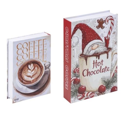 Weihnachtliche dekorative falsche Buch Imitation eines Buches im Regal Motiv Kaffee und heiße Schokolade Dekorative Buchdekoration für die Bibliothek und das Interieur