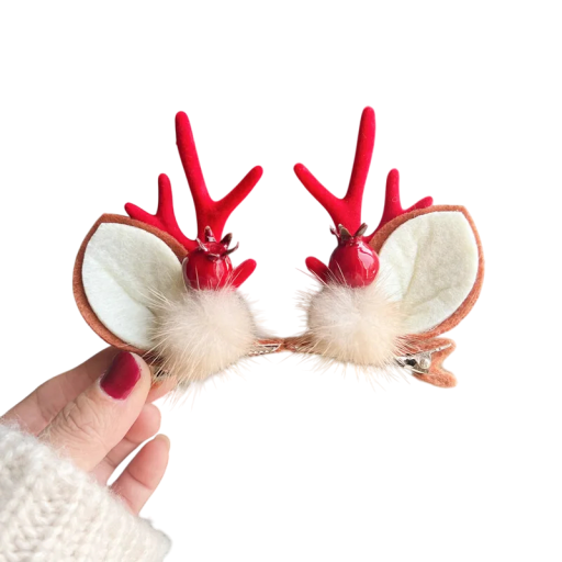Weihnachtliche Haarnadeln Rentiergeweih mit Ohren, roter Beere und weißem Pompon Stilvolles Accessoire für Weihnachtsfrisuren und Fotoshootings