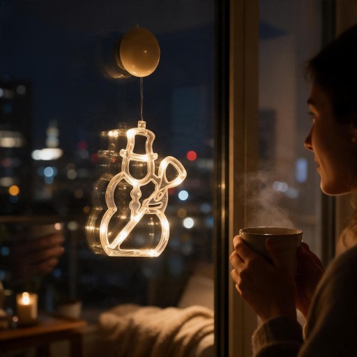 Weihnachtliche Hängende LED Licht Schneemann 21 x 15 cm Mit AAA Batterien Mit Saugnapf Leuchtender Schneemann Mit Besen Warmweiß Für Fenster Und Türen