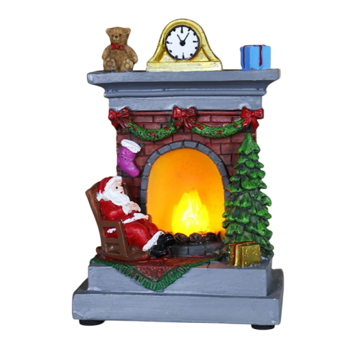 Weihnachtliche leuchtende Dekoration Santa am Kamin 13,5 x 9 cm Dekorative Lichtfigur Weihnachtsdekoration für die Wohnung winterliche beleuchtete Szene