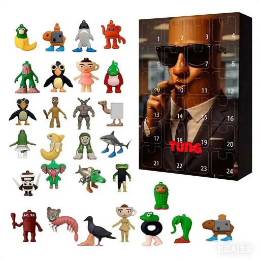 Weihnachtlicher Adventskalender TungTung Sahur Brainrot Figuren PVC Sammlerstücke Überraschungen für jeden Tag Kinderkalender