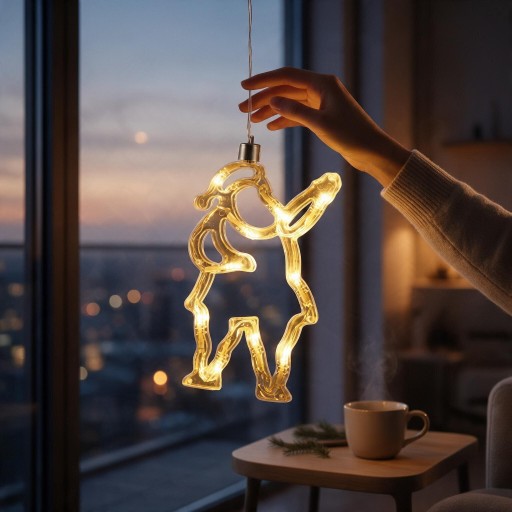 Weihnachtliches Hängendes LED Licht Santa Claus 21 x 12 cm Batteriebetrieben AAA Leuchtende Figur von Santa mit Mütze Warmweißes Fenster- und Türdekor