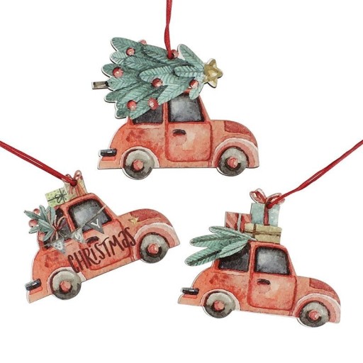 Weihnachtsautodekoration aus Holz 3-tlg