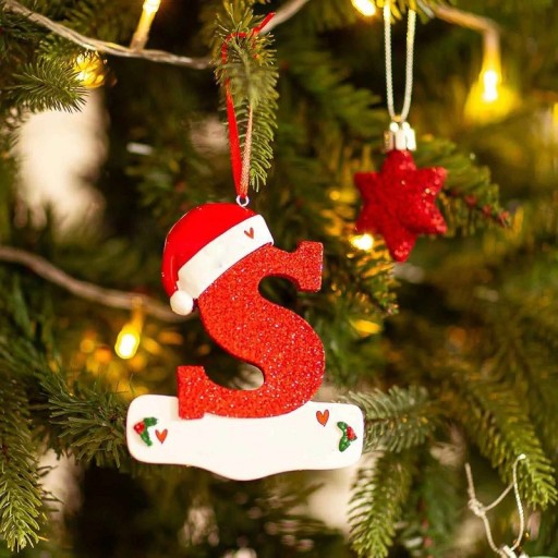 Weihnachtsbaumschmuck mit Buchstaben, Acryl-Weihnachtsbaumbuchstaben, Weihnachtsdekoration, hängende Baumbuchstaben, rote Hängebuchstaben, 10 cm