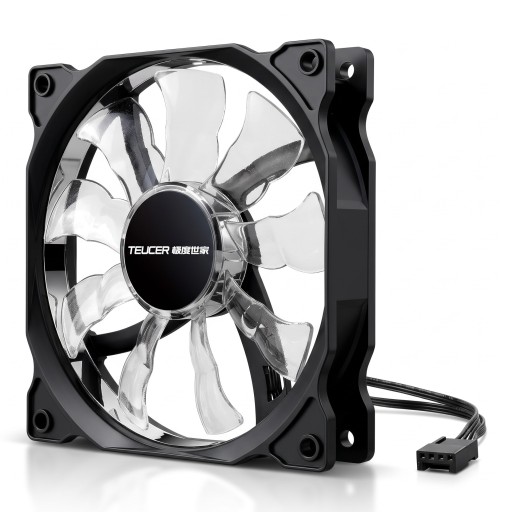 Wentylator do obudowy PC TEUCER 120 mm LED podświetlenie Cichy 1300 obr./min Łożysko hydrauliczne Duży 4pinowy złącze 12 V Czarny Do chłodzenia PC