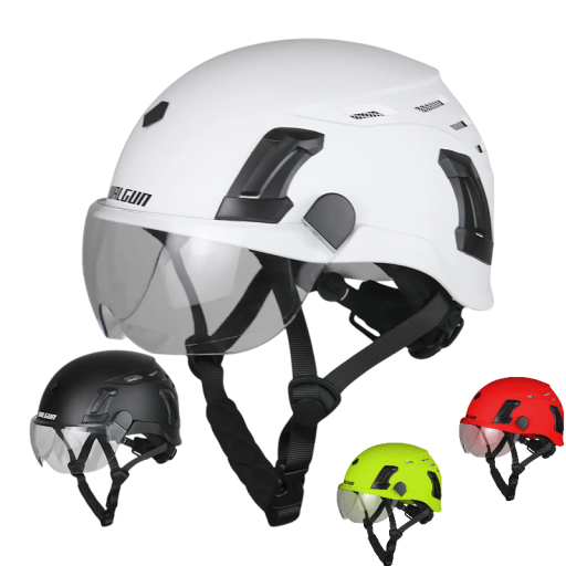 Werkveiligheidshelm met geïntegreerd vizier en brillen WALGUN K202 Maat 53-63 cm ABS en EPS Verstelbaar met draaiknop Voor de bouw