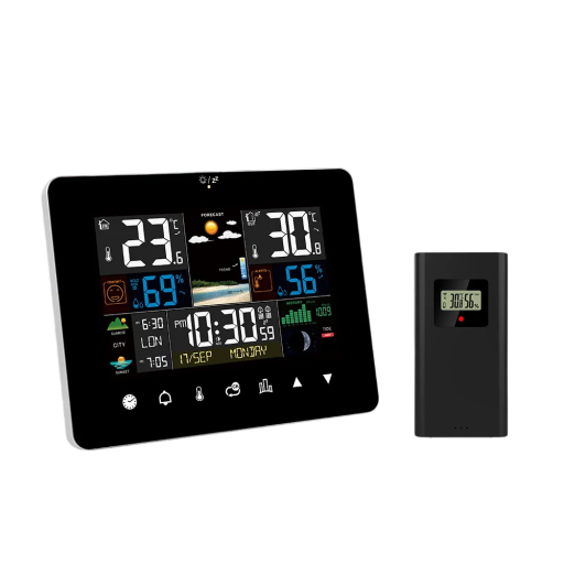 Wetterstation mit Touchscreen 167 x 128 mm Temperatur-, Feuchtigkeits-, Druckmessung Sonnenauf- und -untergang Wecker Drahtloser Sensor