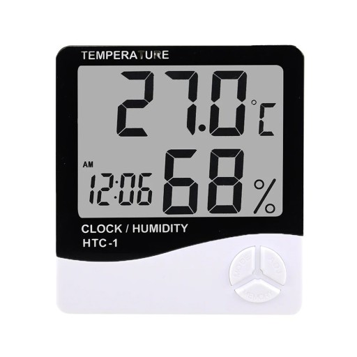 Wewnętrzny termometr i higrometr z zegarem