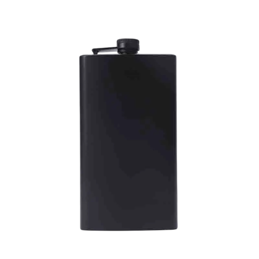 Whisky Hip Flask 355 ml Stainless Steel 304 Black Screw Cap with Holder Dimensions 17.8 x 9 cm For Parties and Outdoors