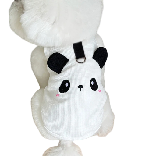 White-Black Dog Vest XS Comfortable Fabric Jacket for Small Dogs up to 1.25 kg 30 cm Chest Cute Outfit with Panda Face Leash Loop