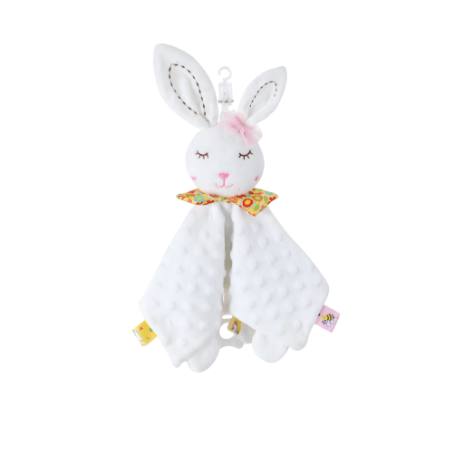 White Bunny Baby Rattle with Teether and Hanging Hook, Size 28x28 cm, Ideal for Soothing and Sensory Development