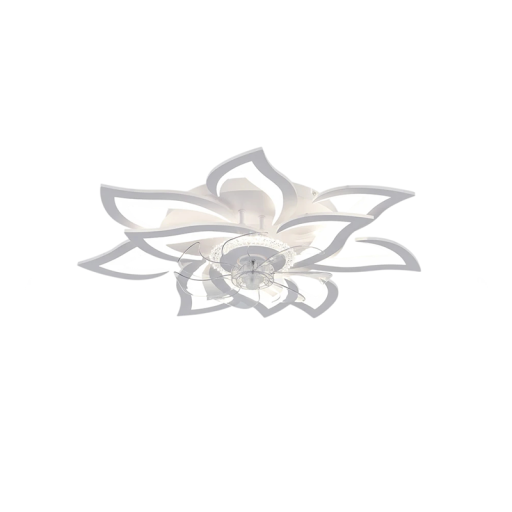 White Ceiling Fan with LED Lighting and Remote Control, 6 Speeds, 77x16 cm, Acrylic Floral Design, for Living Room