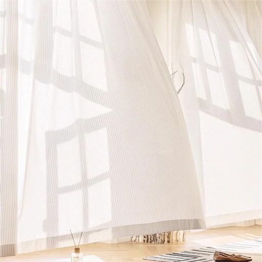 White Chiffon Curtain 180x250 cm with Eyelets and Stripes Luxury Airy Fabric for High Windows and Living Rooms