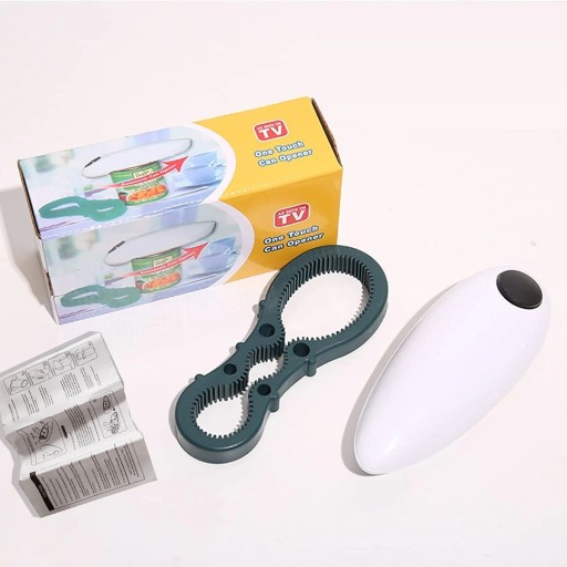 White Electric Can Opener with Automatic Cutting Lid Without Sharp Edges Simple One-Button Operation Ergonomic Design