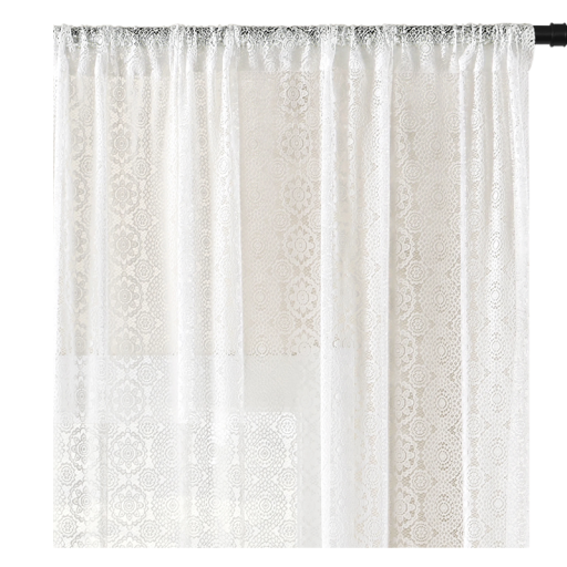 White Lace Curtain with Floral Pattern, 145 x 114 cm, Polyester Sheer Curtain for a Romantic Kitchen or Living Room