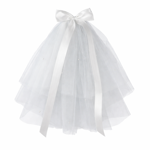 White Tulle Wedding Veil with Bow and Pearls Elegant Lightweight Veil for Hen Party Bridal Party Hair Accessory