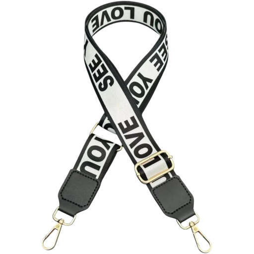 Wide Adjustable Handbag Strap Black and White 73–130 x 3.8 cm LOVE YOU Inscription Shoulder Textile Strap for Bag Replacement Crossbody