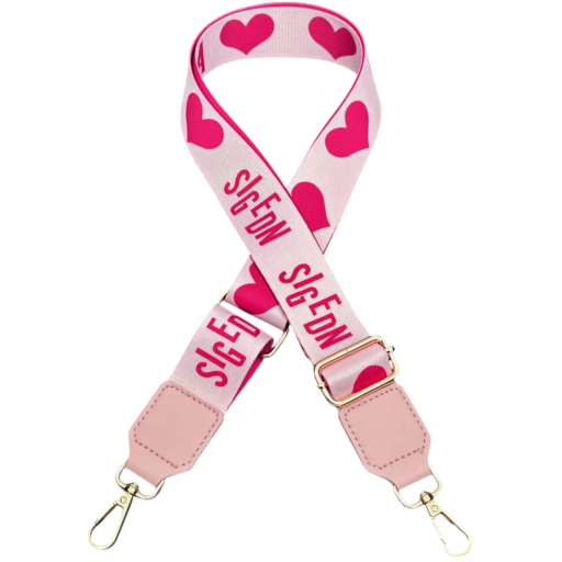 Wide Adjustable Handbag Strap Pink 73–130 x 3.8 cm Heart Motif and Text Shoulder Textile Strap for Bag Replacement Crossbody