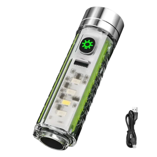 Wiederaufladbare LED Taschenlampe für Schlüssel 10 × 2,5 cm USB-C Kabel Magnet UV Licht grüne Mini Taschenlampe mit Clip