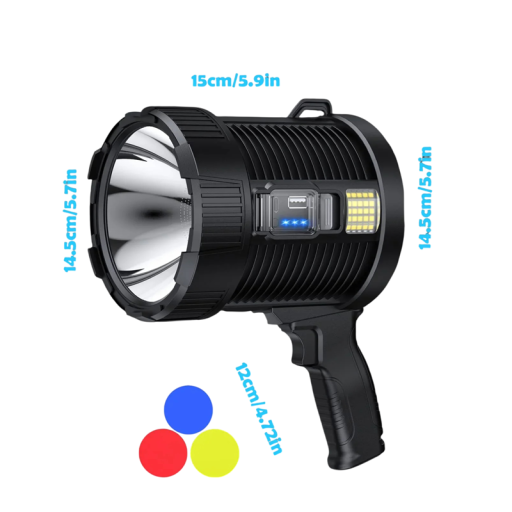 Wiederaufladbarer LED-Strahler 900000 lm 10000 Ah P90 USB Solar 15 x 14,5 x 12 cm schwarz Handlampe für Camping und den Außenbereich