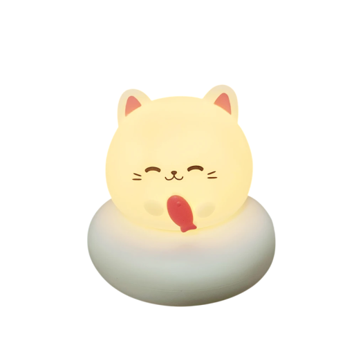 Wiederaufladbares LED-Nachtlicht 11,5 x 10,5 cm Katze mit Fisch Dimmbare Kinderlampe Silikonleuchte für Schlafzimmer und Kinderzimmer