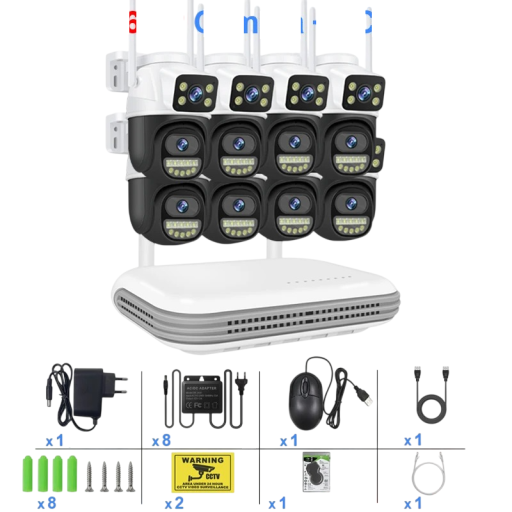 WiFi PTZ Security Camera System 8-Channel NVR 8 Cameras Black Wireless Connection Person Detection for Home and Property Monitoring