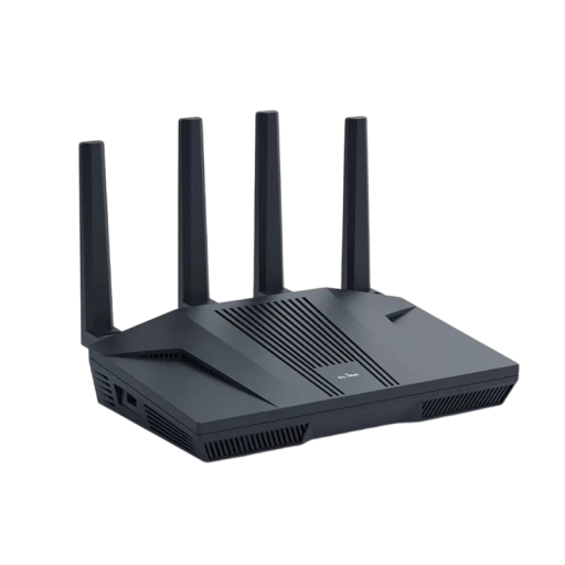 WiFi-reititin kaksitaajuuksinen nopeus 1148 Mb/s 2,4 GHz ja 4804 Mb/s 5 GHz 4 antennia musta reititin kotitalousinternetille ja verkolle
