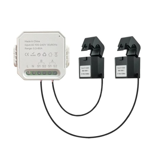 WiFi smart energimåler Tuya Smart Life 80 A AC 110–240 V med 2 kanaler og klemmonitor til solproduktion og forbrug