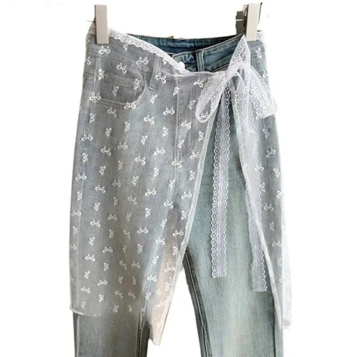 Wikkelriem van kanttule 74 x 55 cm Transparante rok met vlinderpatroon Overslag over broek Elegante accessoire voor laagjes