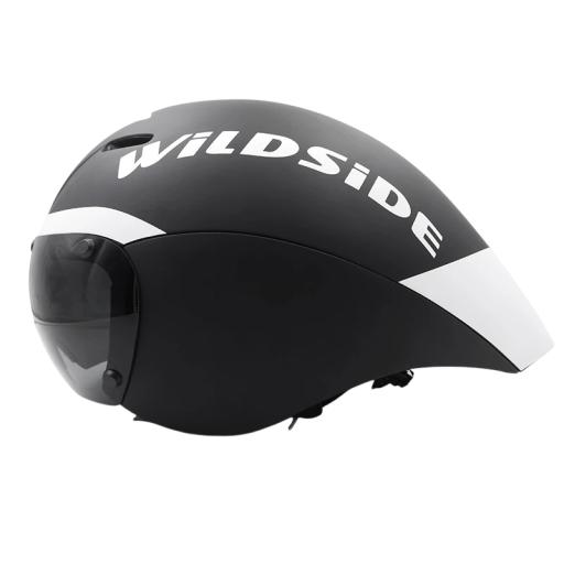 Wildside Aero időfutam kerékpáros sisak mágneses füstös pajzzsal, fejkerület 55-61 cm, fekete-fehér, országúti versenyekhez