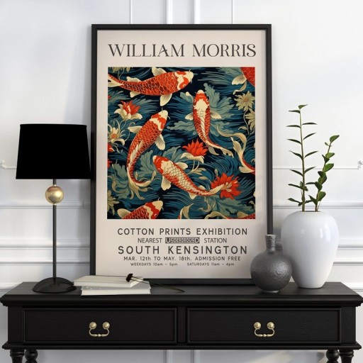 William Morris plakát kárpátai motívummal 50x70 cm poliészter vászon kék piros fali dekoráció nappaliba
