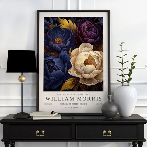 William Morris virágos botanikai motívumú plakát 40x60 cm poliészter vászon kék-lila-beige falikép