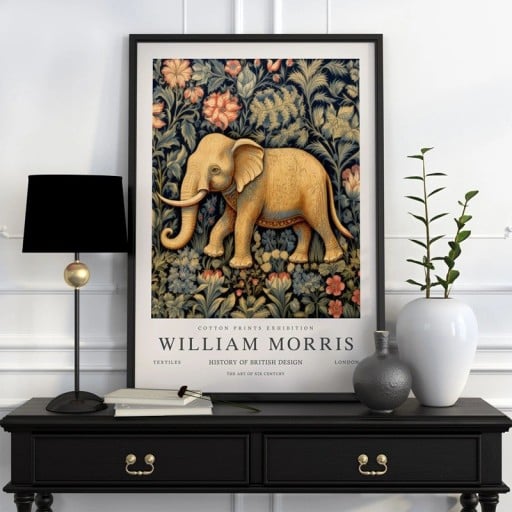 William Morrisin seinätaulu elefantti kasvi-aihe kukat 50x70 cm polyesterikangas monivärinen taulu seinälle