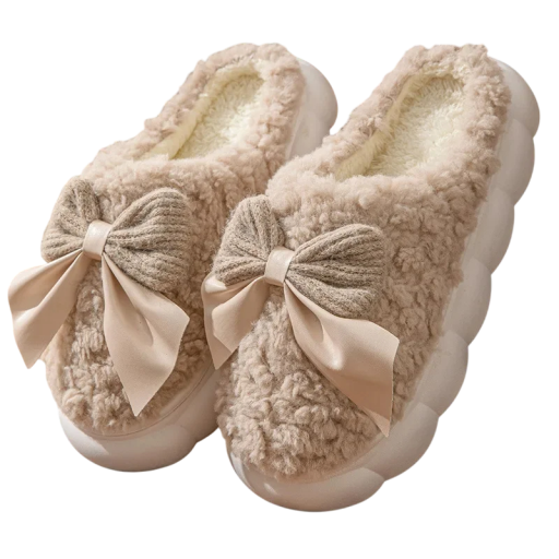 Winter geïsoleerde harige pantoffels met strik Dames zachte pantoffels met dikke antislipzool Warme schoenen voor thuis voor de winter